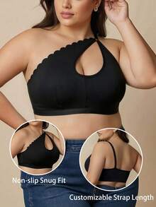 Plus Size Sexy Women's Lingerie, Fashionable Strap Design, Wire-Free, Comfortable Hollow Out Bra - Black - View 2