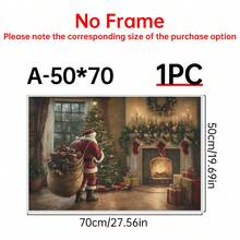 1pc Vintage Christmas Canvas Wall Art, Santa Claus Painting, Cottagecore Christmas Decor, Christmas Tree Painting Optional Frame Room Decoration Stuff - Multicolor - View 16