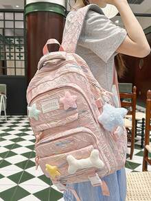 Dedoo Large Capacity School Bookbag, College University Campus Backpack,Multi‑Pocket Buckle, Sweet Aesthetic Backpack For Teen Girls Back To School - Multicolor - View 5
