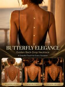 outingfit 1pc Women's Gold Butterfly Back Chain, Exquisite Long Draped Backless Necklace, Suitable For Backless Dresses, Cocktail Parties And Evening Events - Gold - View 3