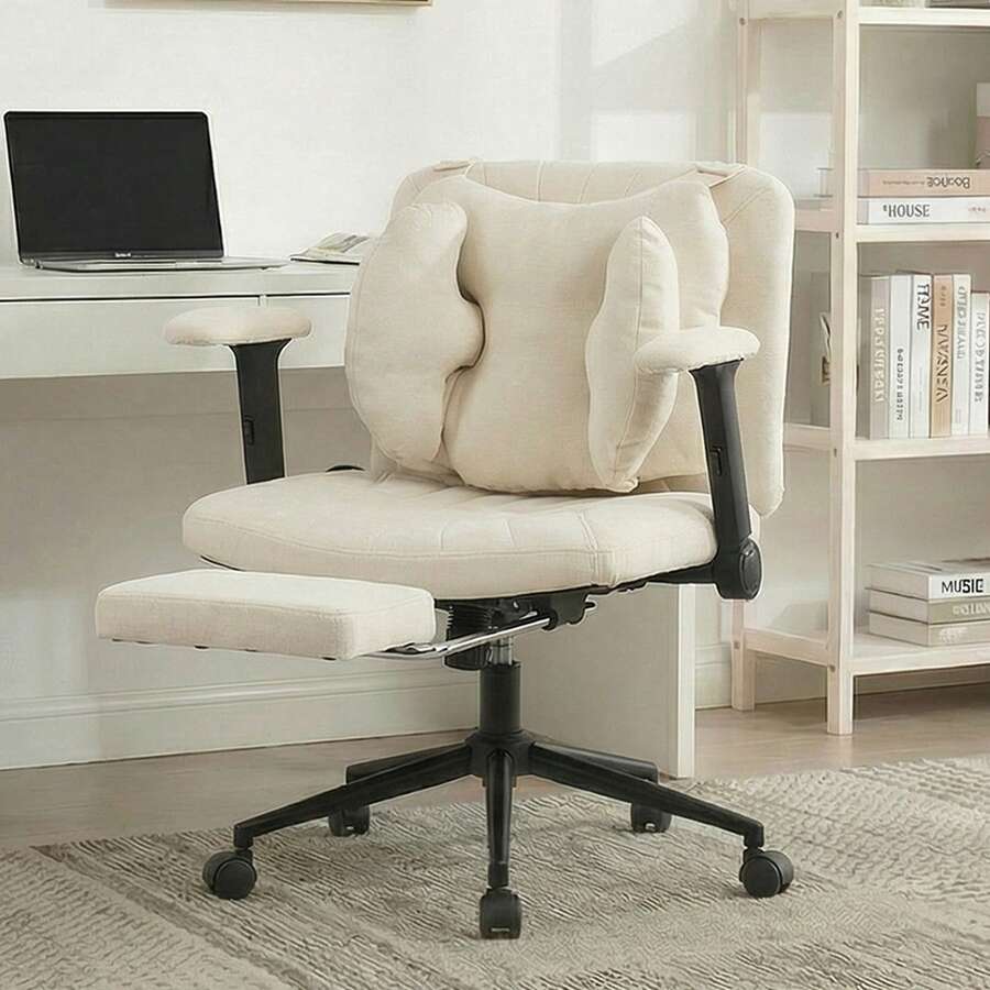 Home Office Chair, Swivel Chair, Adjustable Height Desk Chair With Footrest, Load Capacity 150kg, Gaming Chair With Armrests, Casters, For Home Office, Beige - Beige - View 1