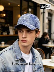 New Era Blue Washed Baseball Cap, Classic NY Embroidered Logo, Curved Brim Casual Hat, Unisex Street Style Fashion Accessory - Blue - View 3
