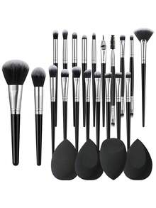 Set Alat Rias Lengkap 24 Buah Warna Hitam Perak, 20 Buah Kuas Rias Profesional & Spons Rias Berbagai Ukuran - MultiWarna - View 1