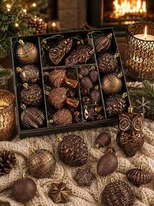 72 Buah Ornamen Pohon Natal Anti Pecah dengan Cincin Gantung, Cocok untuk Pesta Liburan, Karangan Bunga, dan Dekorasi Rumah (Coklat) Dekorasi Natal Hadiah Natal Rumah Dekorasi Natal - perunggu - View 1