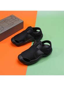 Children's Breathable Elastic Fabric Head Cover Non-Slip Soft Bottom Sandals - Black - View 7