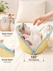 3-In-1 Bra Storage Bag, Color Block Bra Bag, Multi-Layer Underwear Storage Bag, Dust-Proof Underwear & Socks Organizer, Intimate Apparel Storage Bag, Travel Portable Storage Bag, Compact & Durable Luggage Organizer, Foldable Travel Bag Space-Saving, Suitable For All Seasons - Multicolor - View 3