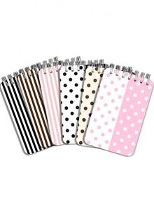 New Polka Dot & Stripe Pattern Mini Loose-Leaf Notebook - Portable Pocket Size, Suitable For Writing, Memo, Diary, Learning And Office, Thoughtful Gift For Teachers On Teacher's Day, Also Great Gift For Graduation, Birthday, Back To School Essential, Back To School Season, Back To School Must-Have (Mini Size) - Multicolor - View 2