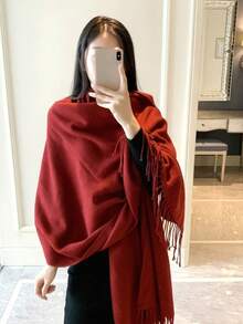 1pc Red Women's Winter Thick Warm Soft Wide Scarf Shawl Dual-Use Oversized Neck Warmer - Red - View 1