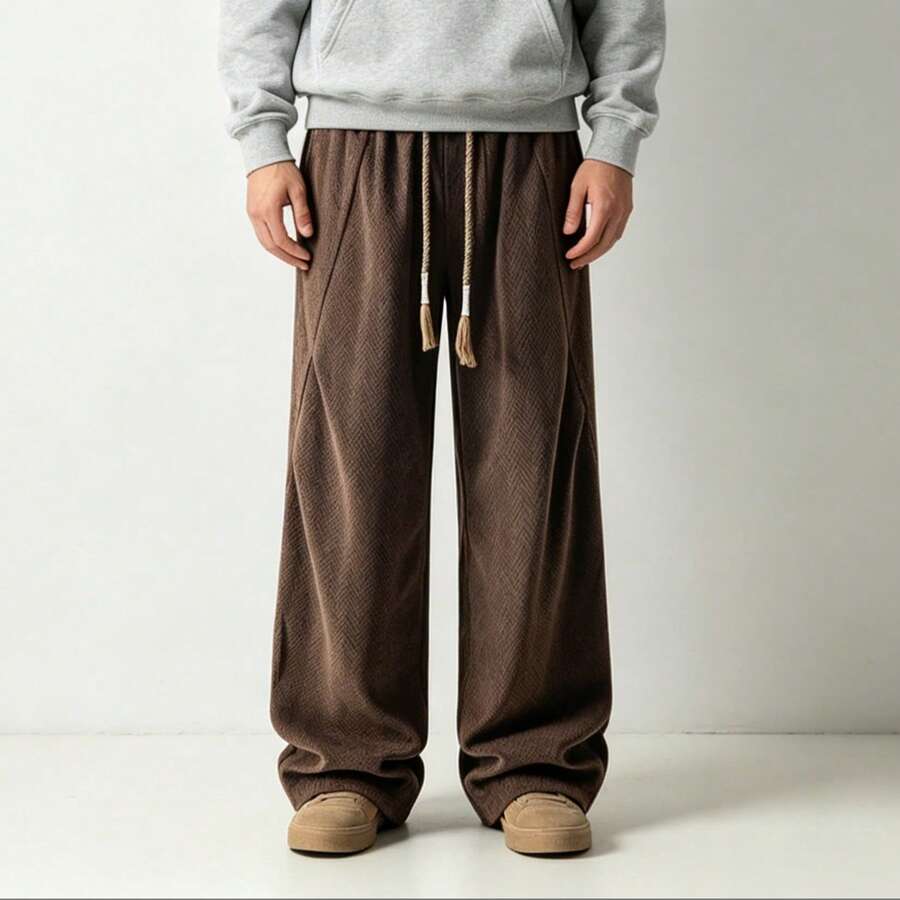 Casual Textured Fabric Straight Leg Pants For Men - Coffee Brown - View 1