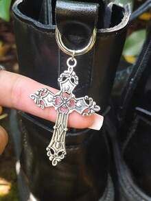 1對龐克暗黑哥德風萬聖節女款十字裝飾耳環，適合靴子搭配、居家DIY、節日派對禮物 - 銀色 - 查看 2