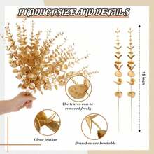 10/50/800pcs 14.96 Inch Artificial Eucalyptus Stems, Eucalyptus Branches, Wedding Bouquet, Home Decor, Christmas Home Decor, Living Room Bedroom Decor, Holiday Birthday Party Accessories, Christmas Decorations - Gold - View 3