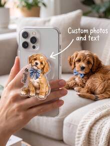 1pc Personalized Dog Or Cat Cute Design Phone Grip Holder, Custom Photo And Text Phone Grip, Funny Pet Grip, Unique Gift For Pet Lover - Multicolor - View 1