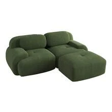 Modular Green Sofa - Corduroy Fabric Modular Sofa No Assembly For Living Room And Lounge - 綠色 2 人座 - 查看 6
