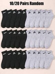 10/20 Pairs Random Style Mid-Calf Socks, Basic Color Triangle Print Boys Socks, Soft Student Socks, Perfect Daily Gift And Back To School Accessory - Multicolor - View 3