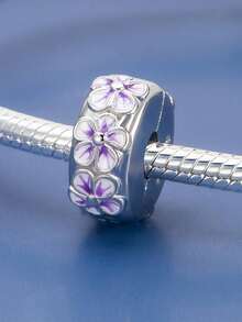 1pc Fashion Charming Minimalist Niche Design Positioning Buckle Series Petal, Butterfly, Star Moon, Demon Eye Bead Charm Creative Daily Versatile DIY Bracelet Necklace Gift - Silver - View 4