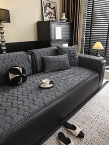 SANMOSPIN 1pc Solid Color Plush Sofa Cover, Quilted Thickened Machine Washable & Hand Washable, Pet-Friendly Non-Slip Protective Sofa Cover, Soft & Comfortable Polyester Material, Suitable For Living Room, Bedroom, Office - Multicolor - View 4