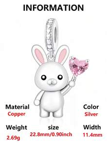 1pc Cute Animal Pendant For Valentine's Day, Rabbit, Penguin, Squirrel, Bear, Monkey Charm, Fits Snake Chain Style Bracelet, Girls DIY Jewelry Birthday Holiday Gift - Silver - View 15