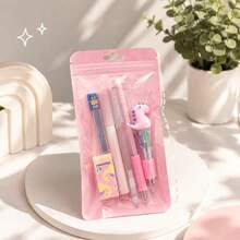 1 Set 6pcs Cute Pencil Eraser Ballpoint Pen Gift Student Cartoon Stationery Set - Multicolor - View 5