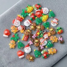20/50/100pcs Christmas Mini Resin Charms, Including Santa Claus, Snowman, Christmas Tree, Gingerbread Man, Reindeer, Bell, Candy Cane And More Flat-Back Convex Round Designs, For DIY Slime, Hair Clips, Jewelry Making And Scrapbooking Crafts - Random Mix - Multicolor - View 6
