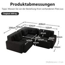 Modular Black 3 Seat Sofa - Modular Corduroy Sofa, No Assembly Required For Living Room - 黑色 3 座 - 查看 4