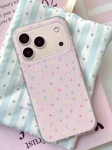 1pc Cute Macaron Pink Background Colorful Mini Star Transparent TPU Phone Case, Compatible With IPhone 18 Pro Max, 17, 16 Pro, 15 Pro, 14 Pro, 13, 12, 11, Raised Camera Lens Protection, Shockproof Soft Shell Protective Cover - Colorful Stars - View 3