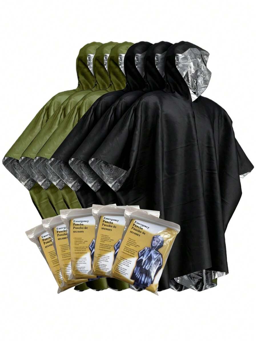 6pcs Emergency Poncho Polyester Film, Double-Sided Warm Raincoat Blanket, Thermal Emergency Blanket, Reflective Enhanced Visibility, Outdoor Camping Survival Gear, Camping Essential - Multicolor - View 1