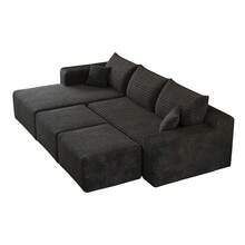 Sofa Black Made Of Fabric For Living Room - 黑色 5 座 - 查看 11