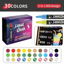 2-In-1 Light Board Pen 8/24/30 Colors Set, Liquid Chalk Marker For LED Fluorescent Board, Erasable Glass Blackboard Advertising Sign Marker, Round And Flat Tip Dual Use, Smooth Ink Flow, Easy To Erase Without Leaving Traces - Liquid Chalk - View 12