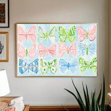 1 pièce Affiche sur canevas papillon aquarelle colorée avec ou sans cadre, ailes de papillon abstraites fantaisistes, style Grandmillennial preppy, impression d'art mural esthétique pour chambre d'adolescente, dortoir, salon, chambre à coucher, décoration de maison moderne - A - Voir 5