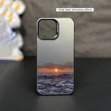 1pc Black Matte IMD Colorful Silver Laser Personalized Ocean Sunset Oil Painting Pattern Phone Case Compatible With IPhone 16 Pro Max/17/16/15/14 Plus/13/12/11/Air And Series - Multicolor - View 2