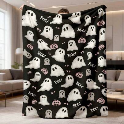 Manta de franela de Halloween con fantasmas, Boo y calabazas, manta para sofá, cama y siesta, para mamá, papá, tía, tío, amigos, familia, compañeros de trabajo, vecinos, abuela, abuelo, hermana, hermano, decoración para hogar, dormitorio, habitación de invitados, oficina, viajes, regalo de cumpleaños, Acción de Gracias, Navidad y Año Nuevo