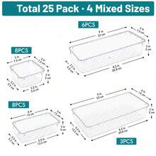 Drawer Organizer Set 25 PCS Transparent Plastic Trays, Stackable Storage Bins With Custom Layout Function, Multi Purpose Organizer For Makeup Brushes Lipsticks Jewelry Kitchen Accessories Bathroom Supplies And Desk Items - Clear - View 10