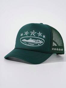 1件刺繡前側五星棒球海綿網帽，可調節繩扣，戶外防曬休閒帽，適合春秋旅行、海灘度假，男女通用，Y2K風格青年帽 - 海綿網帽 - 查看 16
