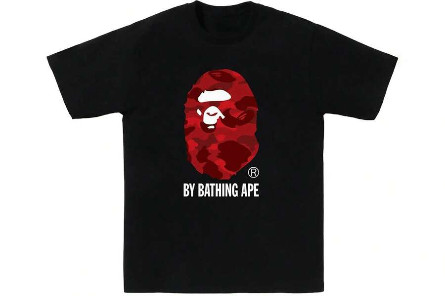 Unisex Large Plaid Ape Head Graphic Casual Streetwear T-Shirt - 黑色1 - 查看 1