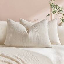 1PC/2PCS Decorative Striped Throw Pillow Cover, Textured Linen Pillowcase, Suitable For Sofa, Bed, Chair, Living Room, Home Decor, Country Style - Beige - View 7