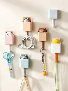 1pc/10pcs Cute Cartoon Cat Adhesive Hooks Strong No-Trace Creative Wall Mounted Hooks Home Bedroom Kitchen Storage Organization Expandable Hooks Decorative Wall Accessories For Hanging Clothes Towels Keys Bags - Multicolor - View 3