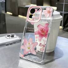 1件 粉色蝴蝶與花卉圖案 新款個性化框架 2合1 透明全包覆 TPU 防震時尚手機殼，適用於 iPhone 11 12 13 14 15 16 17 Pro Max - 彩色 - 查看 2