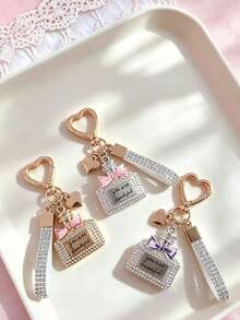 1pc High-End Rhinestone Perfume Bottle Keychain, Exquisite Cute Bag Pendant, Bowknot Best Friend Style - Multicolor - View 2