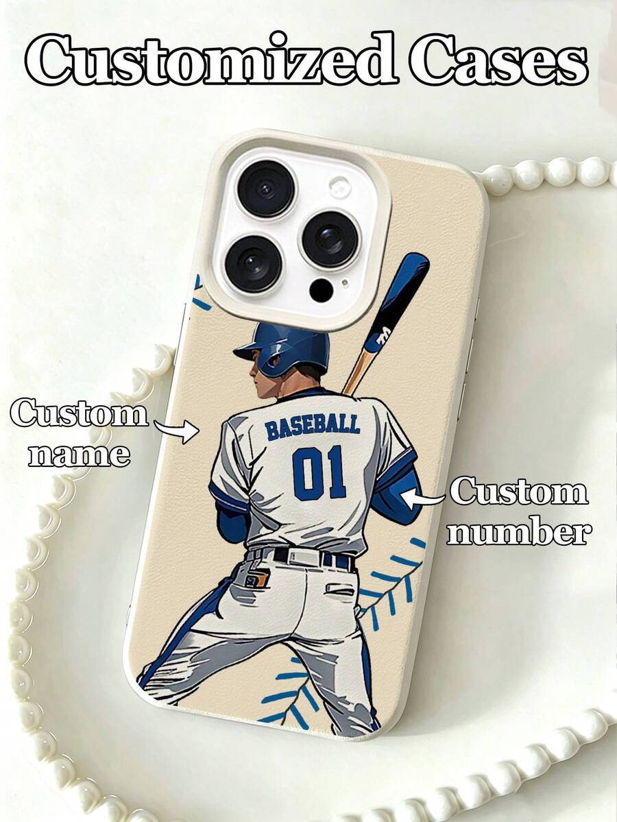 1pc Customizable Name & Lucky Number Baseball-Themed Design Phone Case, Compatible With IPhone 17 Pro Max/17 Air/15 Pro Max/16 E/14 Plus/13/12/11, S24/20 Ultra/A52/A71/A25, Compatible With Redmi Note 13 Pro Plus/Note 13 C, Made Of TPU Material, Combines Baseball Sport Personalization And Fashionable Style, Best Gift For Baseball Fans - White - View 1