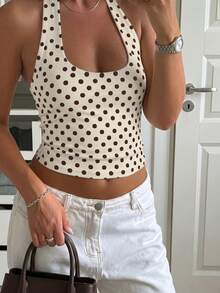 Solid Color Backless Slim Fit Spaghetti Strap Tank Top, Casual Blouses For Women, Summer Tops, Vacation Outfits For Women - Apricot - View 2