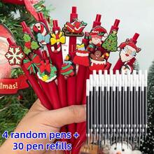 34pcs(4 Pens + 30 Refills) Christmas Theme Ballpoint Pens, Neutral Pens, Cartoon Gingerbread Man, Santa Claus, Snowflake And Other Random Styles, Black Medium Tip, Clickable Ballpoint Pens, Comfortable Grip, Smooth Writing, Suitable For Student Supplies, Fun Stationery, Office And School Daily Writing Tools. - Multicolor - View 12