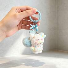 Panini Sweet Cartoon Cat Flocked Bag Charm, Beaded Bowknot DIY Pendant, Suitable For Car Key Decoration, Daily Outfit Accessory, Best Holiday Gift - Multicolor - View 9