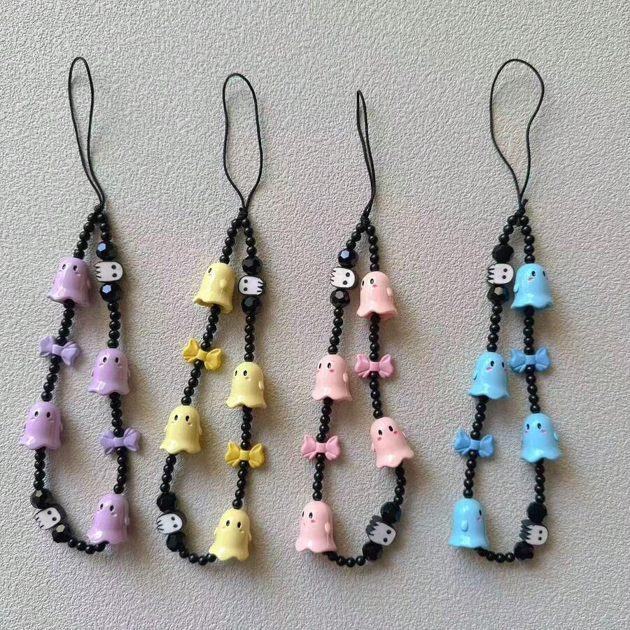 1PC New Ghost A Piao Beaded Phone Chain Bell Skull Phone Charm Ins Anti-Lost Phone Lanyard - Multicolor - View 1