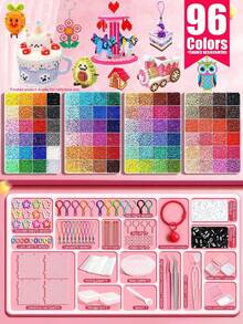 24/48/72/96 Colors Fuse Beads Handmade Kit, Includes Square Pegboard, Multi-Layer Storage Box, Ironing Paper, Keychains, Decorative Accessories And Hanging Rope, DIY Bead Art Handmade Kit, Suitable For Holiday, Celebration, Birthday And Valentine's Day Gifts - DIY Perler Bead Kit - View 2