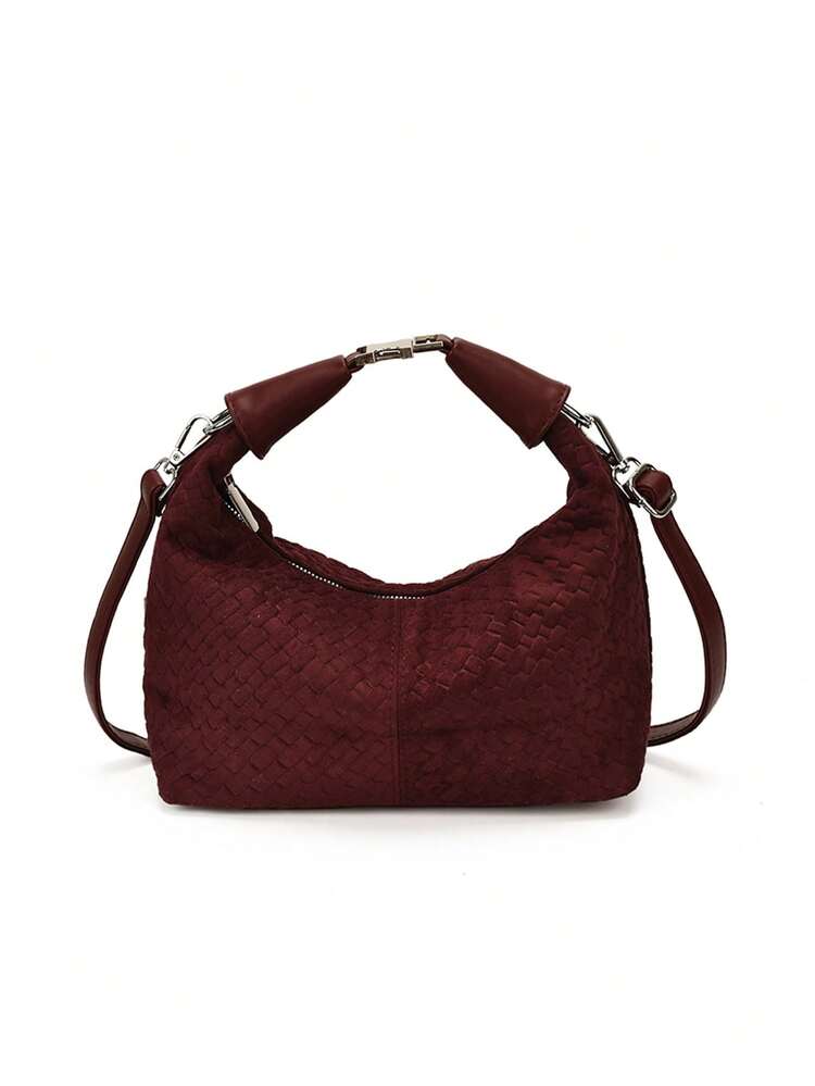 Dedoo Women's Underarm Bag Crossbody Bag, Woven Embossed Faux Suede Texture, Handheld With Detachable Wide Strap And Zipper Closure, Large Capacity Commuter Casual Shoulder Bag, Suitable For Daily Outings And Office Workers - Burgundy - View 3