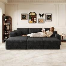 Sofa Black Made Of Fabric For Living Room - 黑色 5 座 - 查看 2