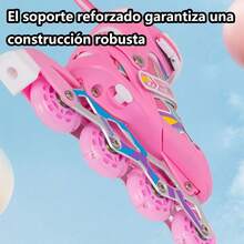 Patines de ruedas de dos hileras, patines de ruedas ajustables para niños de tamaño de cuatro ruedas - Rosa Roja - Ver 4