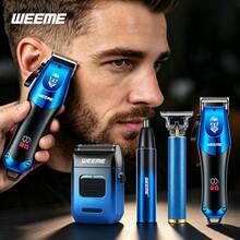 WEEME 4‑In‑1 Men Hair Cutting Kit, Cordless Hair Clippers T‑Blade Trimmer Foil Shaver Nose Trimmer, Rechargeable LCD Display Barber Grooming Set For Home & Travel,BLUE - Blue - View 6