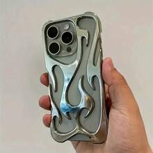 1PC Fashionable New Hollow Flame Pattern Anti-Fall Electroplated Soft Case/Phone Case For IP18 18 Pro 18promax,Galax,Sam/15ProMax/16promax/16pro/14promax/14pro/13promax Phone Case - Silver - View 5