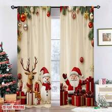 2 Stück 2D Flachdruck Frohe Weihnachten Mode Halbverdunkelungs-Vorhänge, Weihnachtsmann Schneemann Geschenk Muster, langanhaltend Polyesterfaser Material, geeignet für Geburtstagsparty, Feiertagsfeier, Heimdekoration und Studio-Requisiten, perfekt für Schlafzimmer, Büro, Küche, Wohnzimmer und Arbeitszimmer Dekoration, Wohnzimmer Vorhänge - Verschiedenfarbig - Übersicht 9